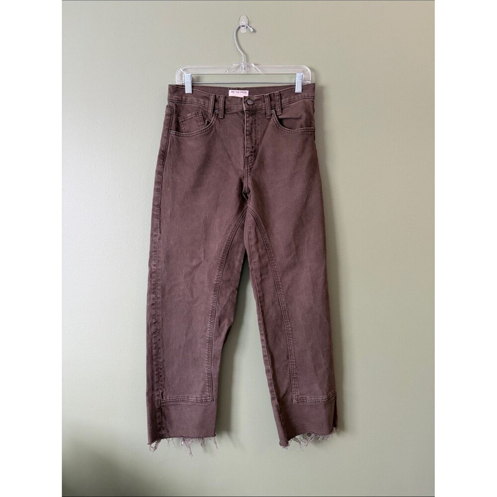 We The Free Risk Taker Straight Pant In Workwear Brown Jeans Raw Hem Sz 28 - Picture 3 of 11